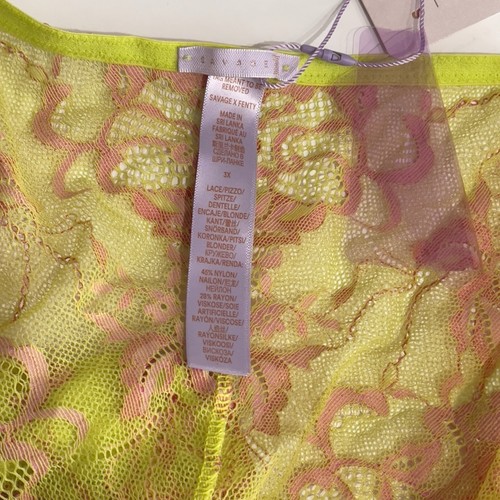 NWT Savage X Fenty Rihanna Neon Pink Floral Lace Sheer Mesh Panties Lingerie 3X - Picture 3 of 4