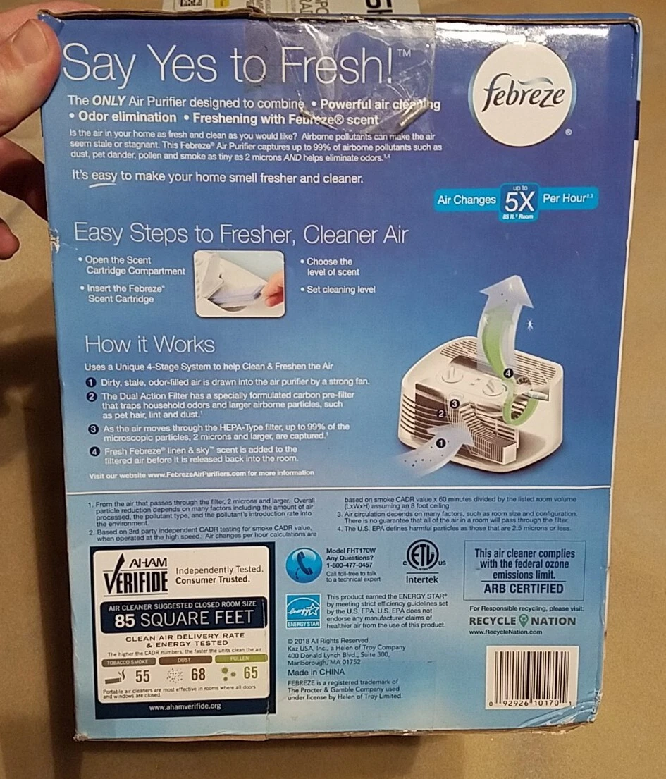 NEW Febreze Tabletop Air Purifier FHT170W White Odor Elimination