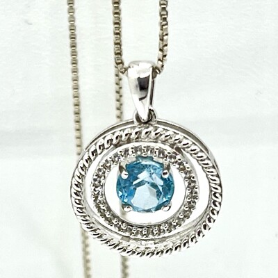 Sterling Blau & Weiß Topas Anhänger Doppel Heiligenschein an 18'' Box Kette Silber 925