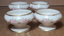Vtg Lot Of 4 Willets Belleek Floral Pedestal Open  Salt Cellars Dips Gold Trim