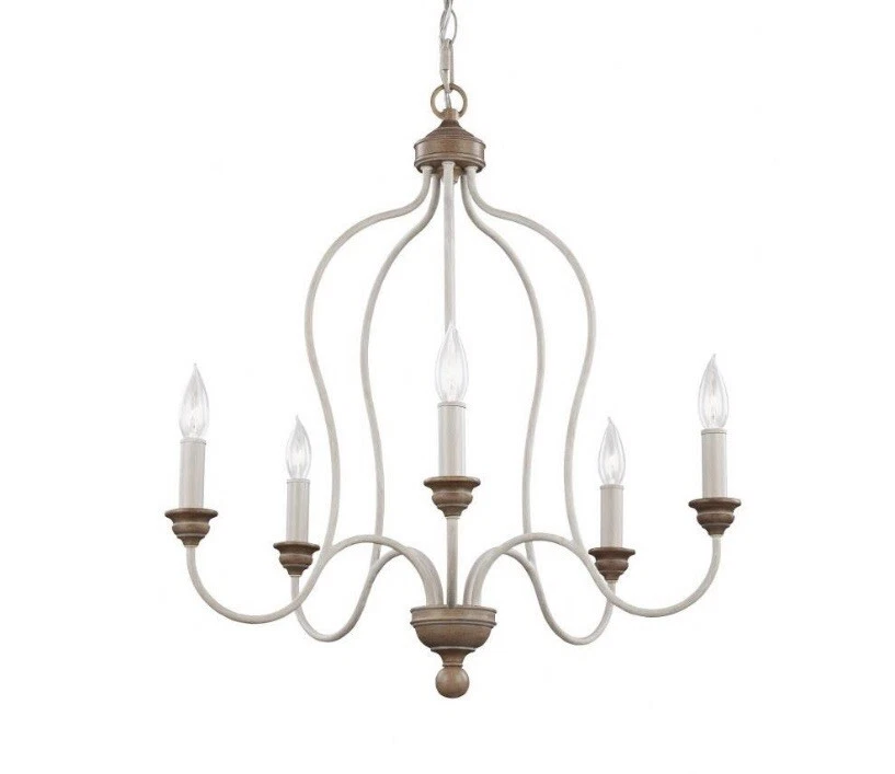 Feiss Hartsville 5 Light Chandelier Chalk Washed Beachwood Coastal Farmhouse NEW - Image 3 of 4
