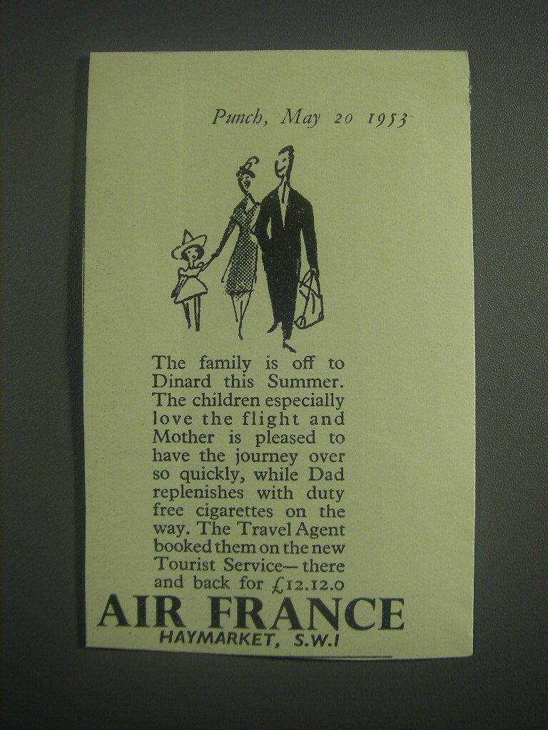 air france duty free cigarettes 1953 Air France Ad