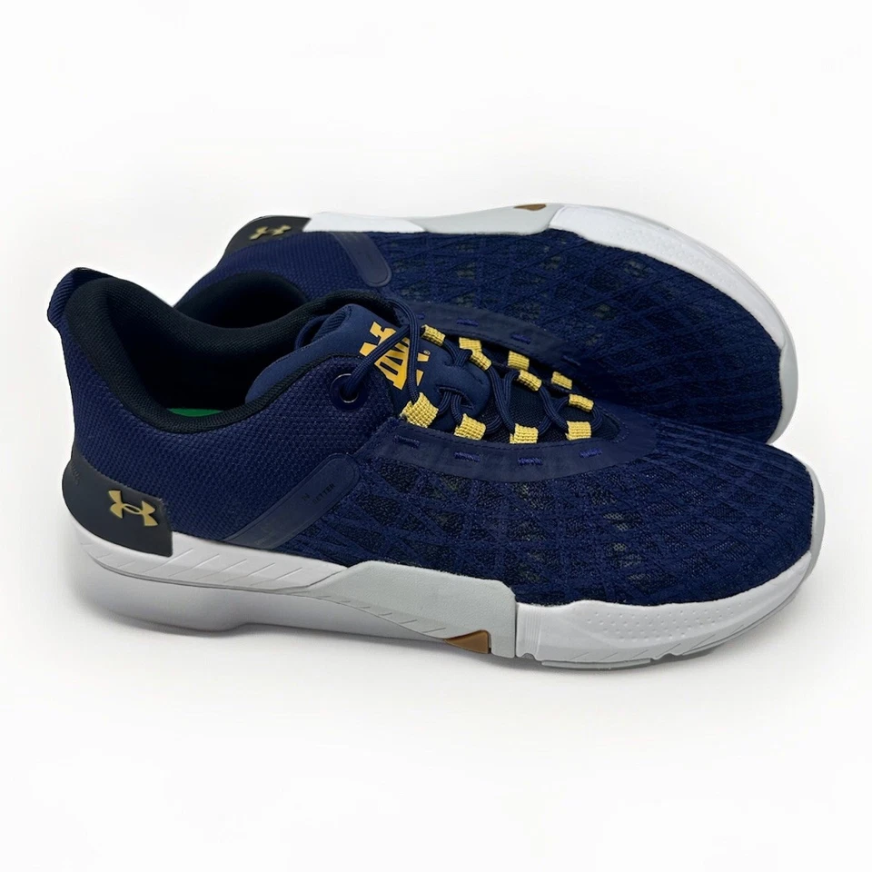 Under Armour Notre Dame Training Shoes Sneakers Athletic Navy Gold Men's Size 14 - Image 2 of 4