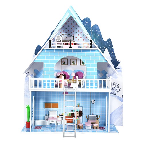 Wooden Dollhouse 3-Story Pretend Playset W/ Furniture&Doll Gift for Age 3+