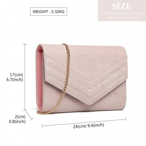 LP1963 - Miss Lulu Chevron Envelope Clutch Bag - Pink - Picture 4 of 8