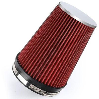 6'' Cold Air Intake Filter Clamp-On High Flow Washable Cone Red 9'' Tall