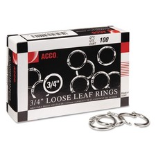 ACCO 72201 Metal Book Rings, 0.75" Diameter, 100/Box