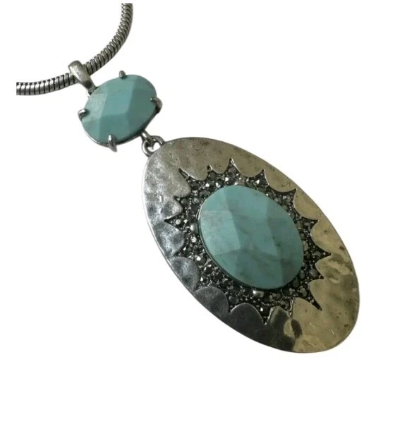 Lucky Brand Silver Sparkling Marcasite Faux Turquoise Statement Boho Necklace - Image 4 of 4