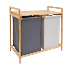COMELLOW Bamboo Laundry Hamper and Shelf, 2 Sections Basket with Removable Li...