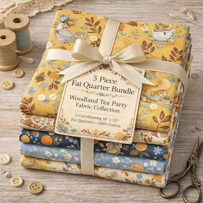 Bastelstoffe Winter Früchte Fat Quarter Konvolut - 5 Stück vorgeschnittene Stoffpackung