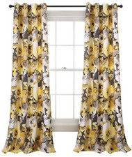 Floral Watercolor Light Filtering Window Curtain Panel Pair 52w X 84l Yellow