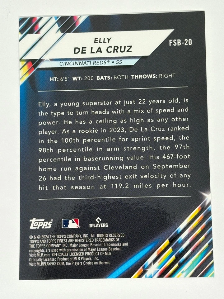2024 Topps Finest Future So Bright Blue Refractor #20 Elly De La Cruz 59/99 RC - Image 2 of 2