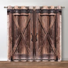 Rustic Wood Blackout Curtains Farmhouse Vintage Brown Wooden Barn Door Decor Hom