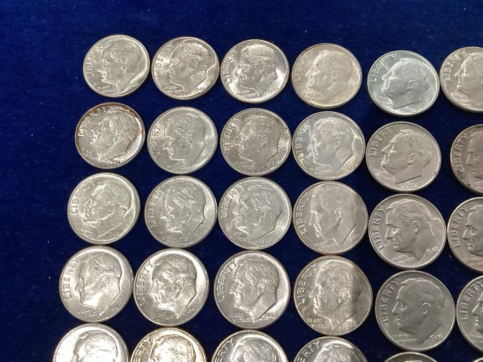 1946 Roosevelt Silver Dimes Roll of 50 XF-AU Coins First Year Issue   E1783 - Image 2 of 4