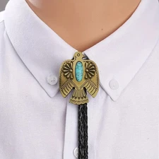 Western Bolo Leather Cord Southwestern THUNDERBIRD Bolo Tie