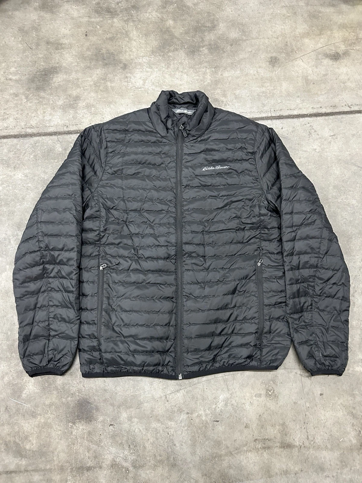 Eddie Bauer Jacket Mens M Black Puffer Down Logo
