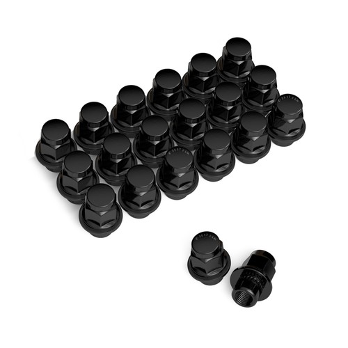 20pcs M12x1.5 Mag Lug Nuts w/ Washer, Flat Seat, for Various Toyota Lexus, Black