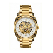 BIBI Luxury Watch B0159 Gold Skeleton, White Dial, Gold Case, And Gold Bracelet