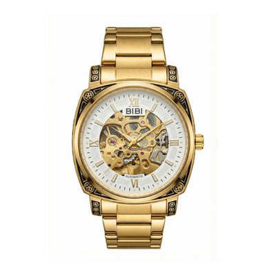 BIBI Luxury Watch B0159 Gold Skeleton, White Dial, Gold Case, And Gold Bracelet