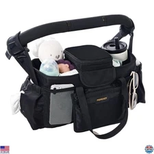 Momcozy Extra Large Stroller Organizer - Teether Bag, 2 Insulated Holders, 3
