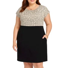 Shelby & Palmer Black Off White Pattern Sheath Dress Women's Size 18 Career