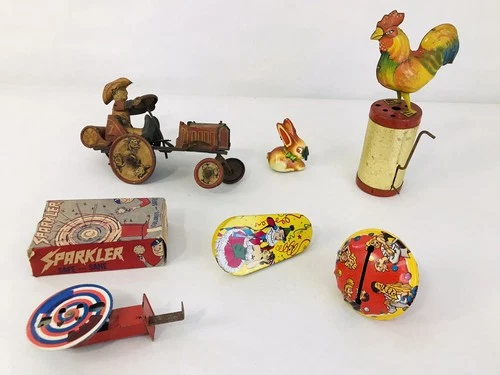 Marx Chein Sparkler Tractor Noise Makers Wind Up Tin Toys Vintage Lot