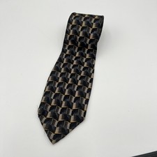 Ermenegildo Zegna Neck Tie 100 Silk Black Gold Geometric Italy Luxury Designer