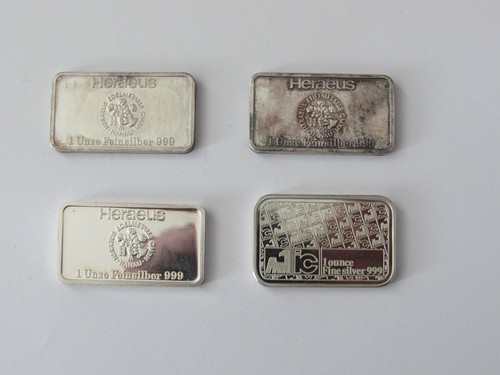 4.Stück Silberbarren + 4 x 1 Unze + Heraeus + 999er Feinsilber