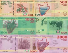 Burundi 3 PCS Set: 500 to 2000 Francs (15.01.2015) - p50a, p51a & p52a UNC