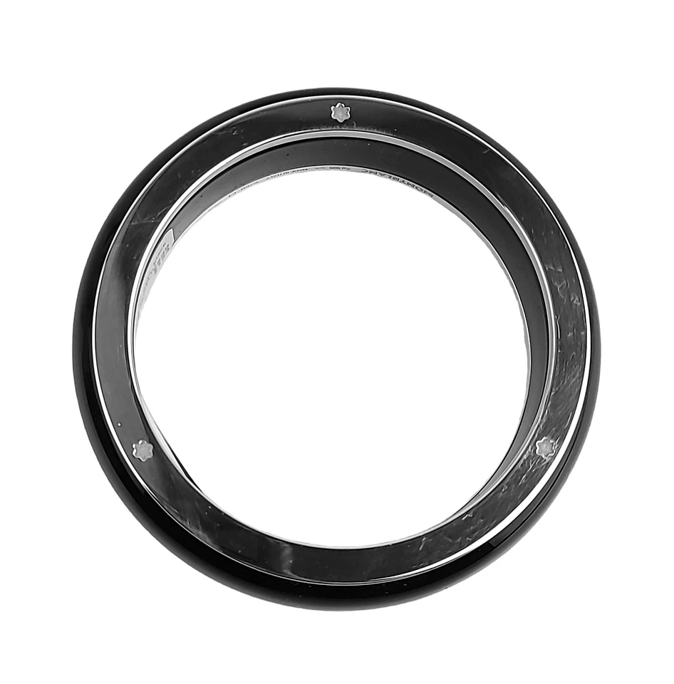 PULSEIRA MONTBLANC PRATA ESTERLINA LARGA RESINA PRETA TAMANHO M ITÁLIA 11856764 NOVA - Imagem 3 de 4