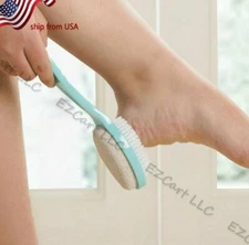 Two Sided Foot Scrubber with Handle: Pumice Stone Smoother & Bristle Brush Foot