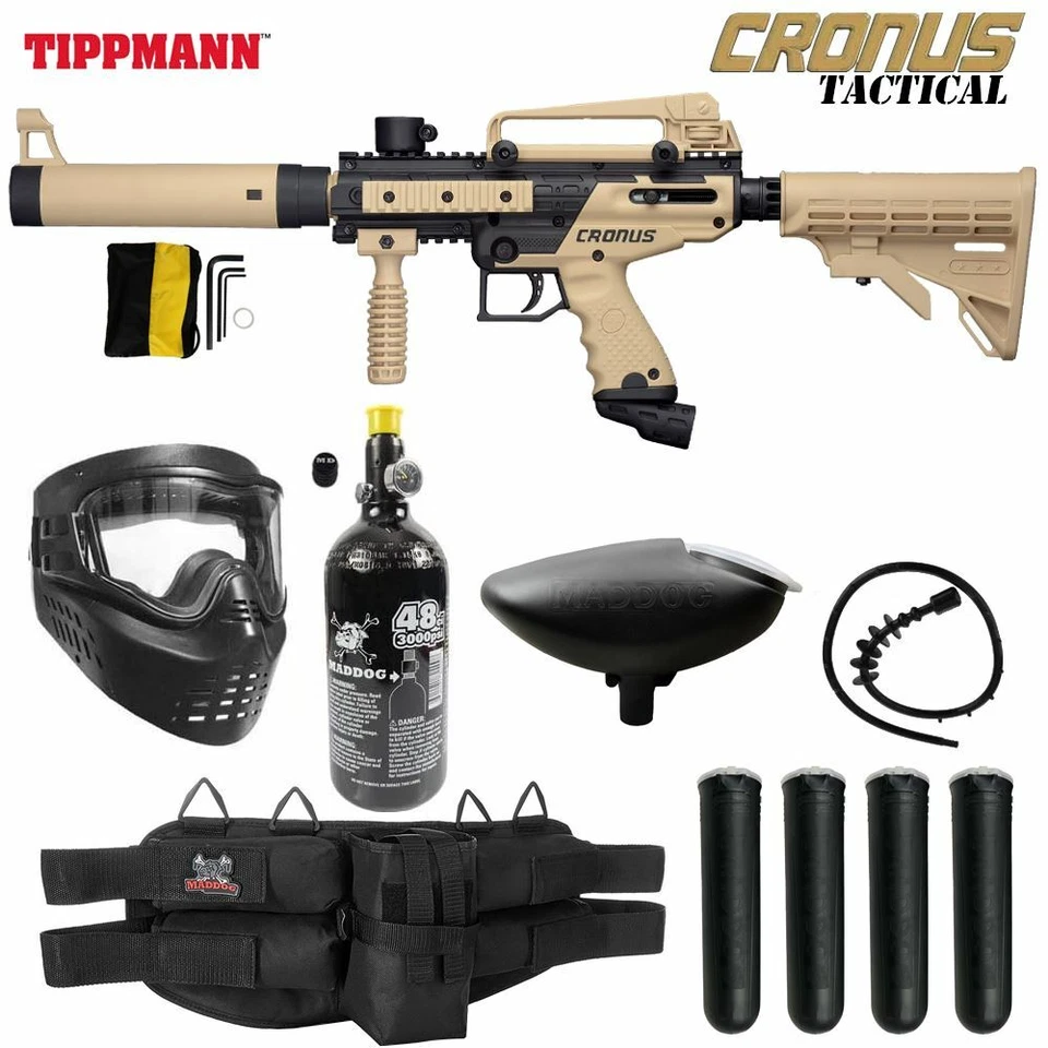 Maddog Tippmann Cronus Tactical Silver HPA Paintball Gun Starter Package - Tan