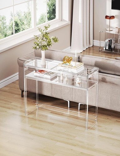 Acrylic Console Table, Entryway Table with Storage Shelves (Clear) - Picture 6 of 9