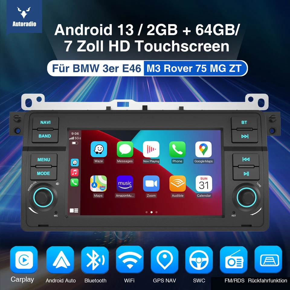 DAB+ 64G Android 14 Autoradio Carplay GPS Nav RDS Für BMW 3er E46 318 320 325 M3 - Bild 2 von 4