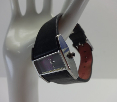 TED BAKER Womens Watch Black Leather Strap Multi Fit Wristwatch Rectangle Face