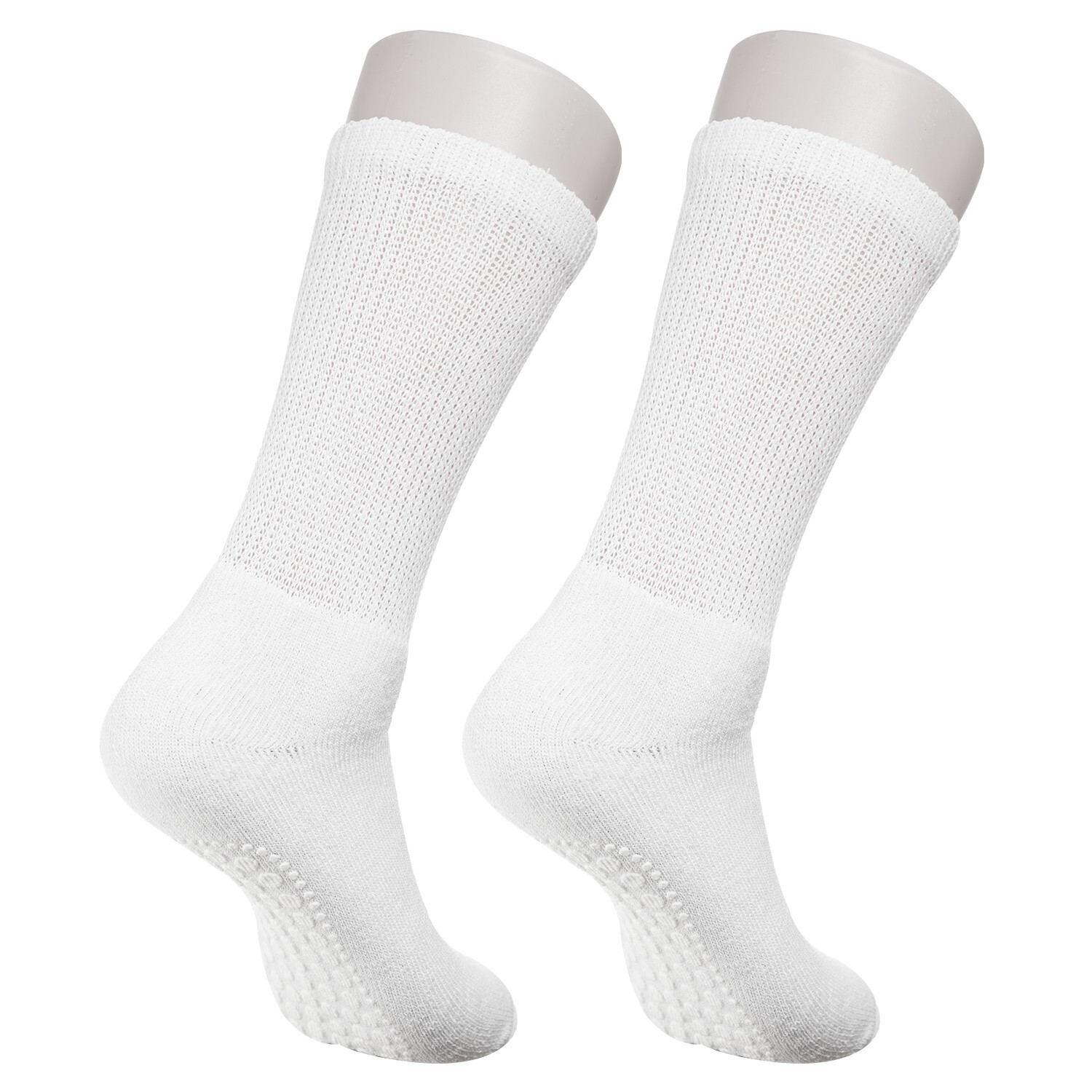 6 Pairs Diabetic White Unisex Men & Women Non Skid Crew Slipper Socks