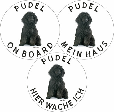 AdriLeo Aufkleber Ø9,5cm 3er Set Pudel schwarz On Board Autoaufkleber Sticker 