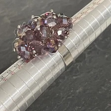 Chunky Cocktail Ring Adjustable With Purple Crystal Beads Statement Party Cruise