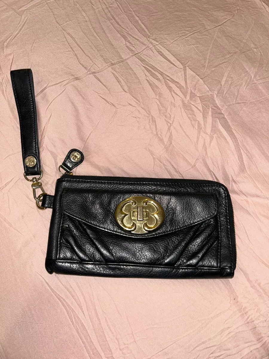 Emma Fox Bag Leather Wristlet Clutch Wallet Black Gold Zip Around Vacation Fall