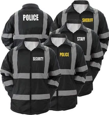 High Visibility Black Raincoat With Reflective Stripes