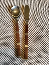 Vntg Stanley Roberts Flatware MCM Safari Stainless Wood Sugar Spoon/Butter Knife