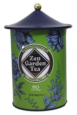 Zen Pagoda Garden Green Tea Pomegranate Hibiscus 60 Tea Bags Reusable Tin