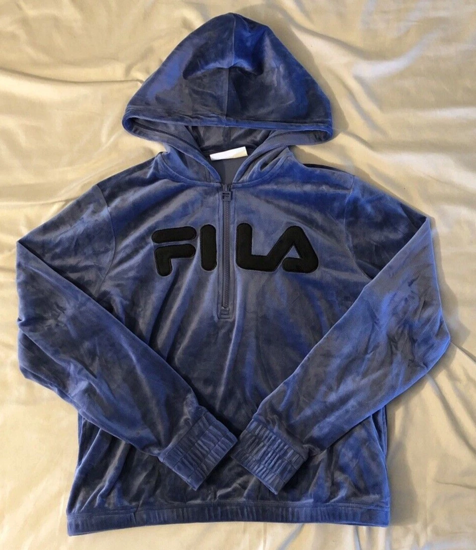 FILA Sweatshirt, Size Medium, Women's Blue Velour Velvet Quarter Zip  Pullover