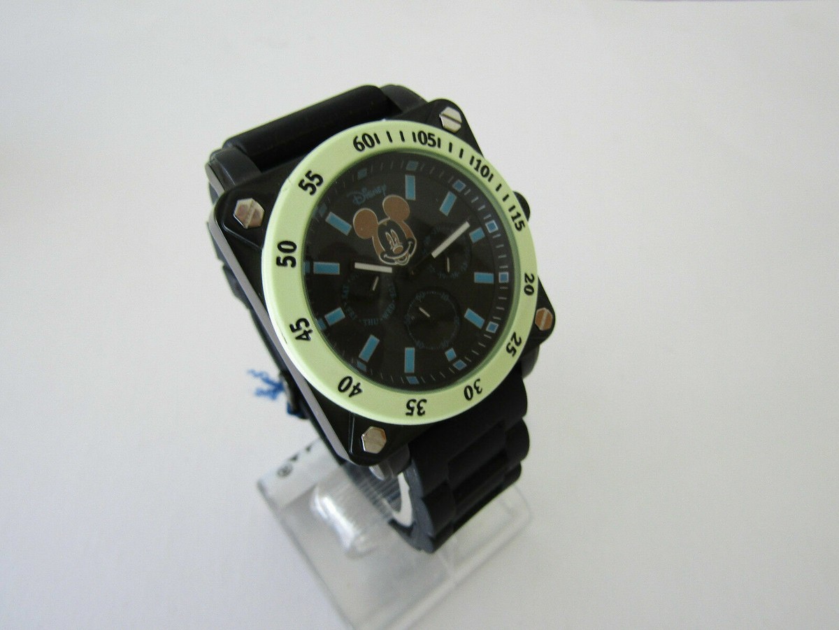 Disney Mickey Mouse Watch with Calendar in Spanish Glow in Dark Water Resistant Disney Mickey Mouse Mens day and date Glow In The Dark Watch  main image 2