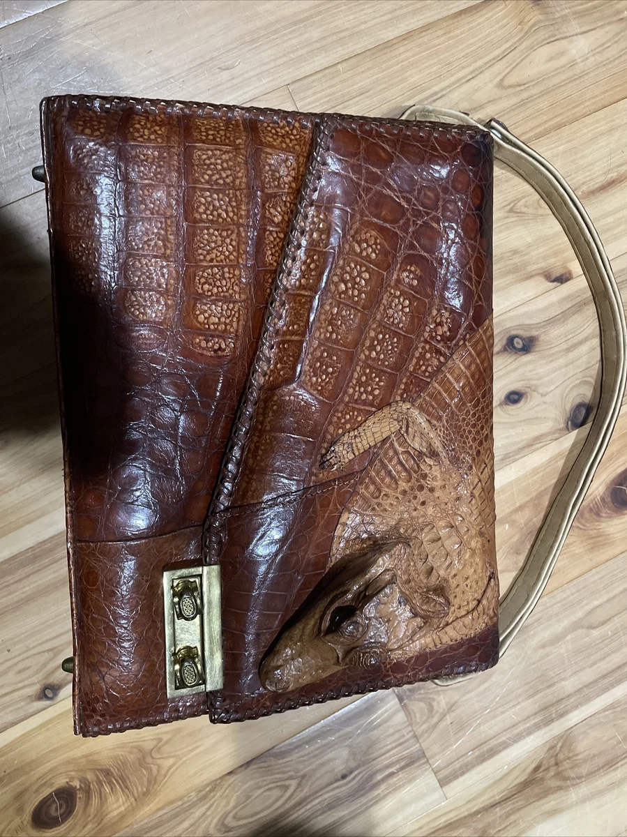 Men Women Genuine Leather Crocodile Head Wallet Dark Brown Multi