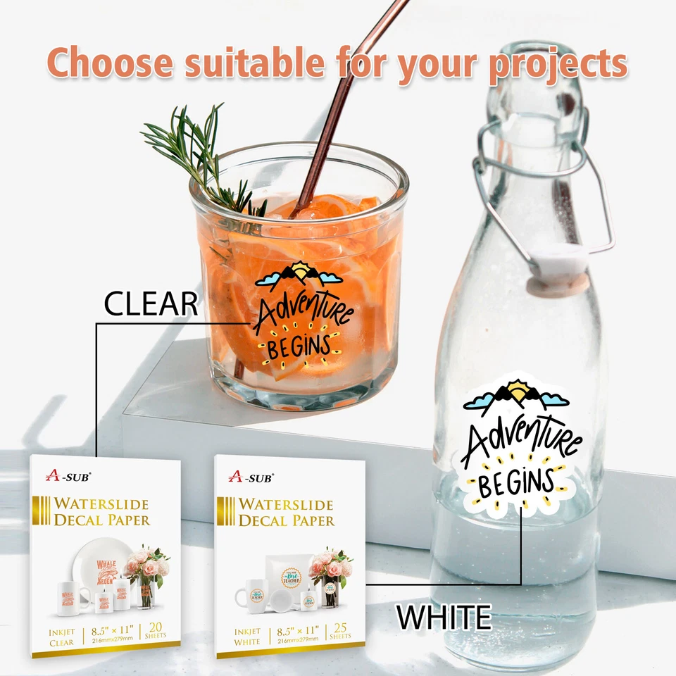 A-SUB Waterslide Decal Paper Inkjet Clear 8.5x11 Water Slide Transfer 20 Sheets - Image 2 of 4