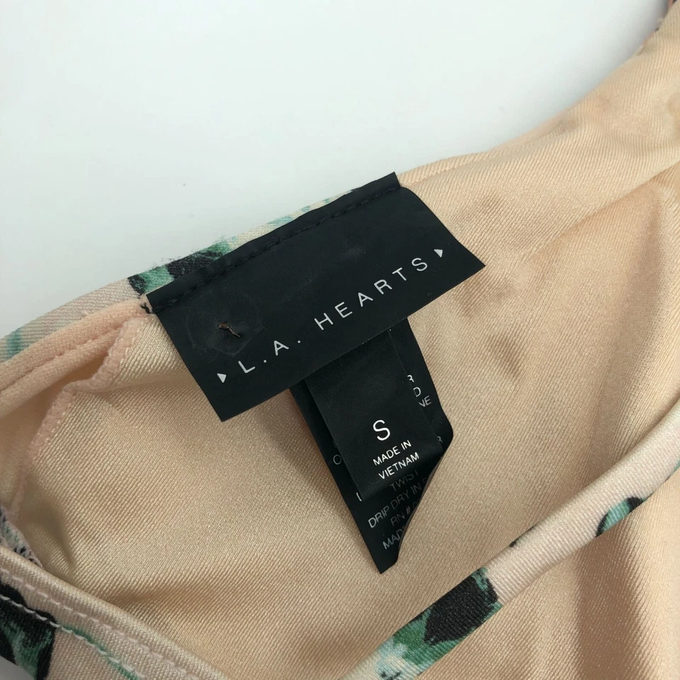 L.A. Hearts Bikini Top Removable Cups Triangle Floral Beige Green S - Image 3 of 4