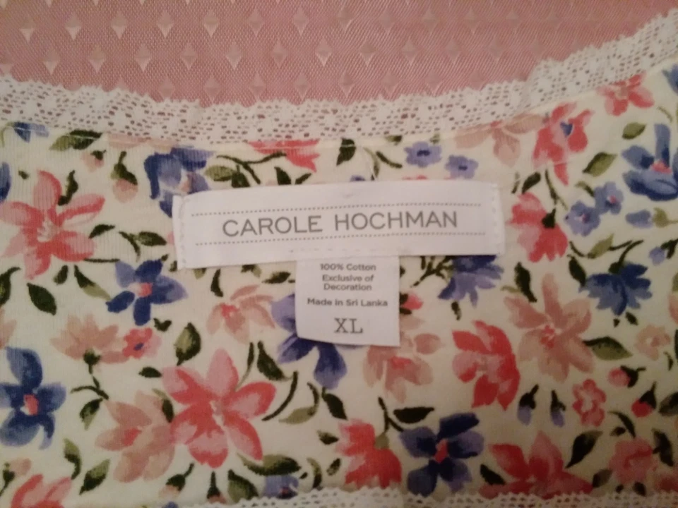 Camisón Carole Hochman 100 % algodón talla XL ribete floral de encaje Foto 3 de 4