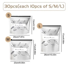 30PCS Reusable Aluminum Foil Sealable Storage Bags with Zipper For Meat, Fruit