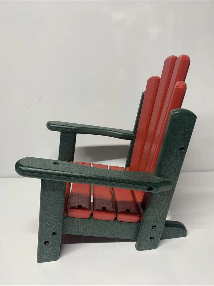 Стул Adirondack зеленый и красный из поливуда для куклы плюшевый 14 дюймов миниатюрный праздничный - Изображение 2 из 4